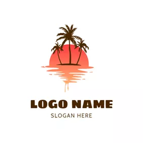 Watercolor Logo Red Sun and Palm Tree logo design