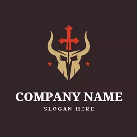Logotipo De Lucha Red Sword and Horned Warrior Head logo design
