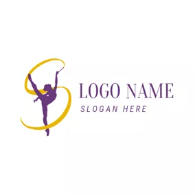 Athlete Logo Ribbon and Gymnastics Sportswoman logo design