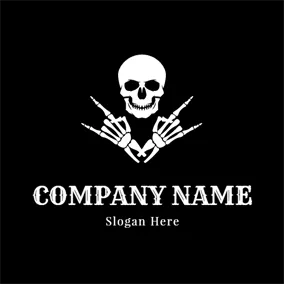 Logotipo De Metal Rock Gesture and Human Skeleton logo design