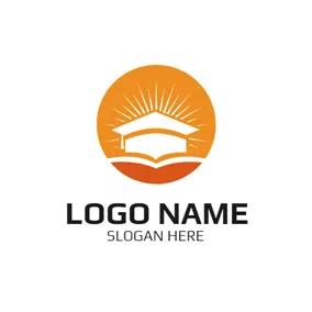 學校Logo Round White Mortarboard and Opened Book logo design
