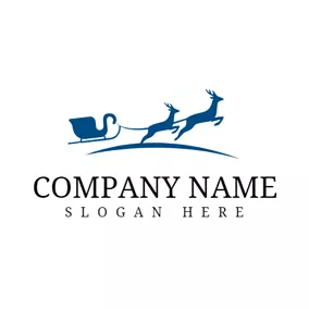 Holiday & Special Occasion Logo Running Blue Elk and Sled logo design