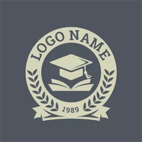 Logótipo De Academia Rustic Encircled Book and Mortarboard logo design