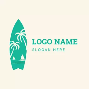 热带 Logo Sailboat and Coconut Tree logo design