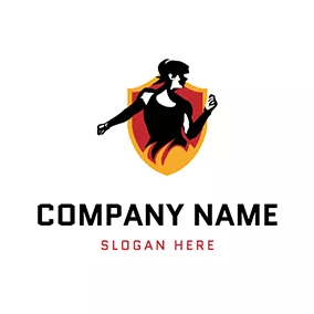 尊巴logo Shield Fire Woman and Zumba logo design