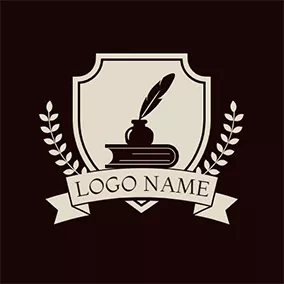詩歌 Logo Shield Ink Banner Book Poetry logo design