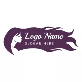 Logotipo De Salón De Belleza Side Face and Long Purple Hair logo design