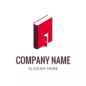Academy Logo Simple Red Book and Door logo design