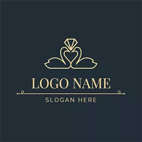 Couple Logo Simple Swan Diamond and Wedding logo design