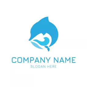Logotipo De Aqua Simple Wave and Dolphin logo design