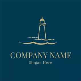 Logotipo De Aqua Simple Wave and Lighthouse logo design