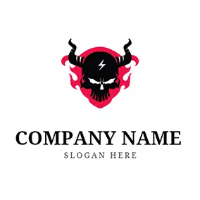 Horn Logo Skull Fire and Spooky Devil logo design