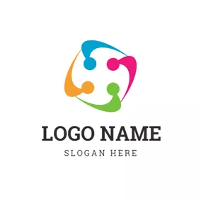 Crowd Logo Square and Abstract Colorful Person logo design