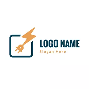 Electronic Logo Square Lightning and Plug logo design