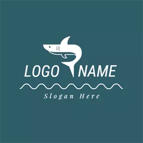 Aquarium Logo Swimming White and Blue Shark logo design