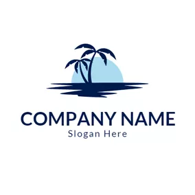 Ocean Logo Tropical Landscape and Blue Ocean logo design