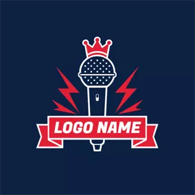 Cool Logo Unique Microphone and Red Banner logo design