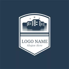 建築物Logo White Badge and Blue Architecture logo design