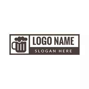 啤酒厂 Logo White Banner and Brown Beer logo design