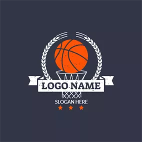Logótipo De Desportos E Fitness White Basket and Orange Basketball logo design