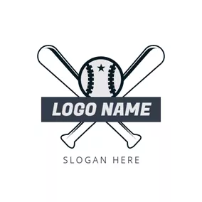 Crossed Logo White Bat and Baseball logo design