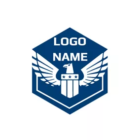 警察Logo White Eagle and Blue Police Shield logo design