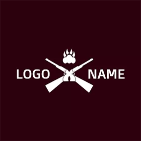 獵人Logo White Fire and Cross Gun logo design