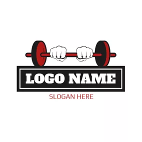Fighting Logo White Hand and Red Weightlifting Barbell logo design