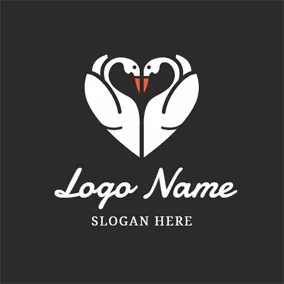 Beautiful Logo White Heart Shaped Swan logo design