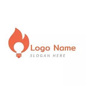 Flat Logo White Lamp Bulb and Fire logo design