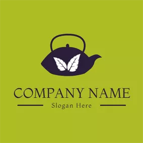Herbal Logo White Leaf and Black Teapot logo design