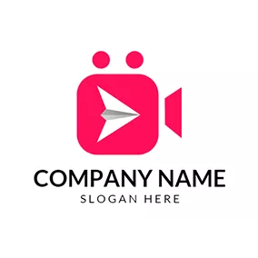 录像Logo White Paper Plane and Red Video logo design