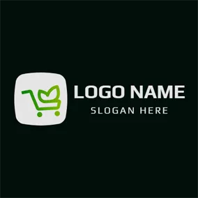 Handle Logo White Square and Green Shopping Cart logo design