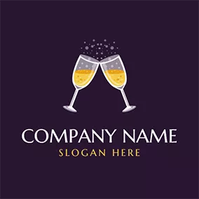 Cocktail Logo Wine Cups and Yellow Champagne logo design