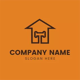 Industrial Logo Yellow Background and Black House and Hammer logo design