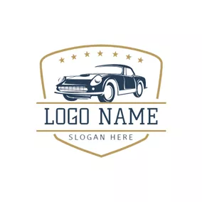 車行 Logo Yellow Badge and Blue Car logo design
