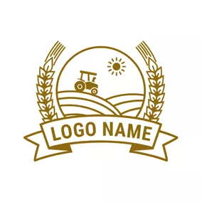 草坪护理 Logo Yellow Badge and Farm logo design