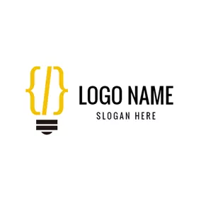 科学＆技術ロゴ Yellow Bulb and Code logo design