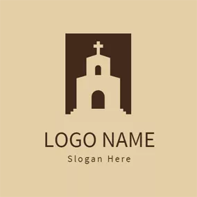 教堂Logo Yellow Church and Cross logo design