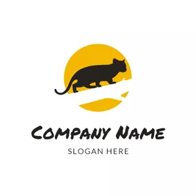 Logótipo Gato Yellow Circle and Black Wildcat logo design