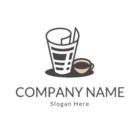 Caffeine Logo Yellow Coffee Cup and White Newspaper logo design