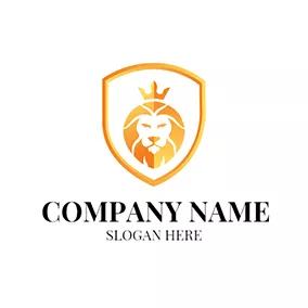 Badge Logo Yellow Crown and Lion Head logo design
