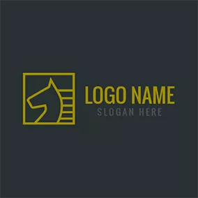 馬Logo Yellow Frame and Abstract Horse Head logo design