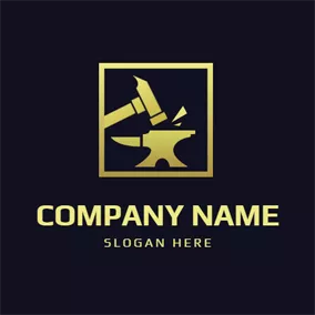 Industrial Logo Yellow Frame and Hammer logo design