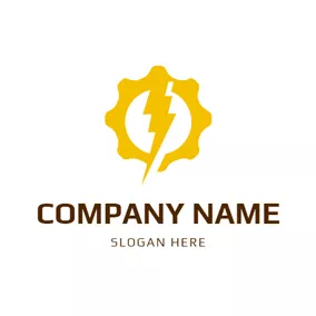 Industrial Logo Yellow Gear and Lightning logo design