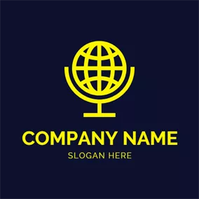 Globe Logo Yellow Globe and Microphone logo design