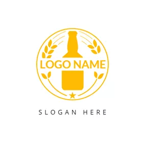 酒馆 Logo Yellow Leaf and Beer Bottle logo design