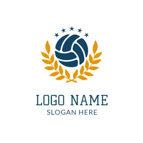 Outline Logo Yellow Leaf and Blue Volleyball logo design