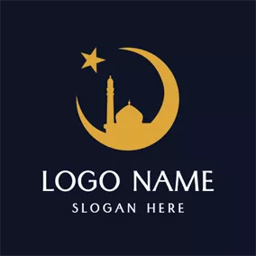 宗教ロゴ Yellow Moon and Star logo design
