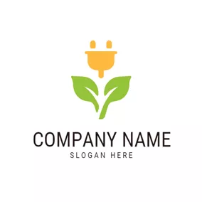 Industrial Logo Yellow Plug and Green Leaves logo design